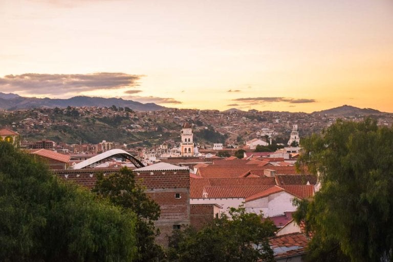 Sunset over Sucre city from our hostel and spanish school