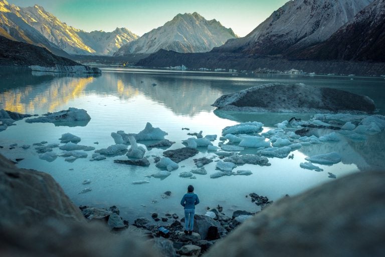 tasman river and tasman lake for sunrise