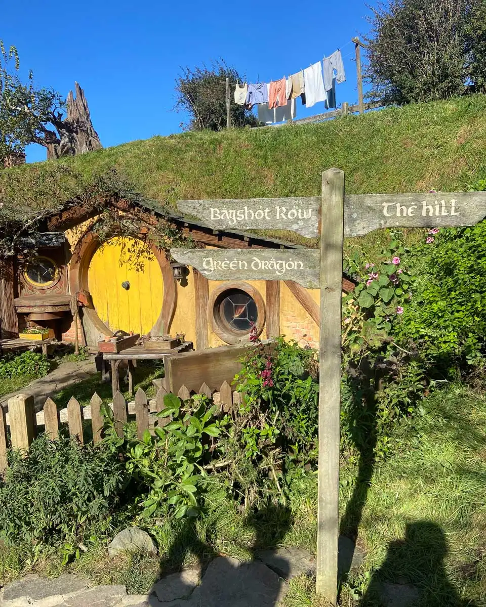Outside of one of the Hobbit holes at hobbiton