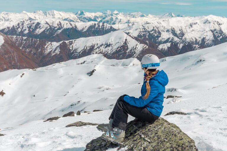 Bailey looks out at the mountains from the top of Cardrona Ski Resort