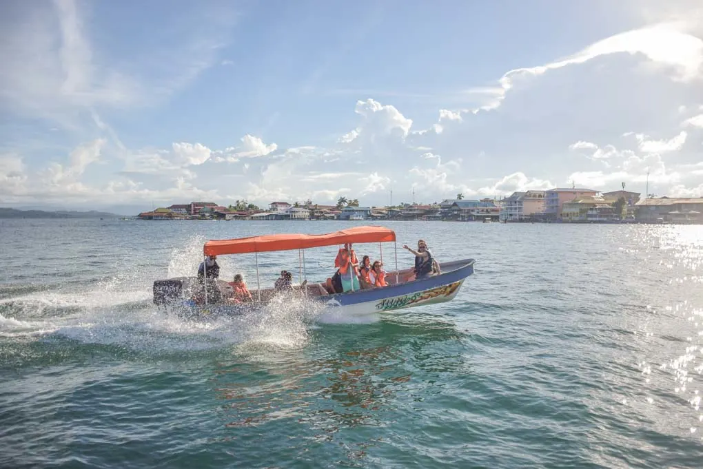 A boat taxi takes travelers around bocas del Toro