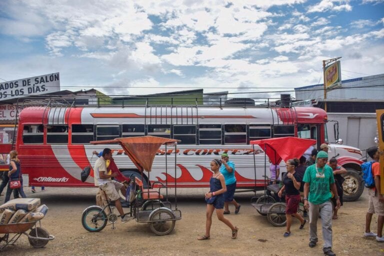 A chicken bus in Central America used to cross from Panama to Costa Rica