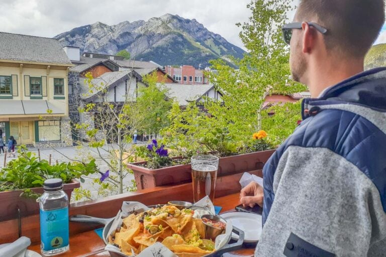Drinking beer and eating at Banff Ave Brewing