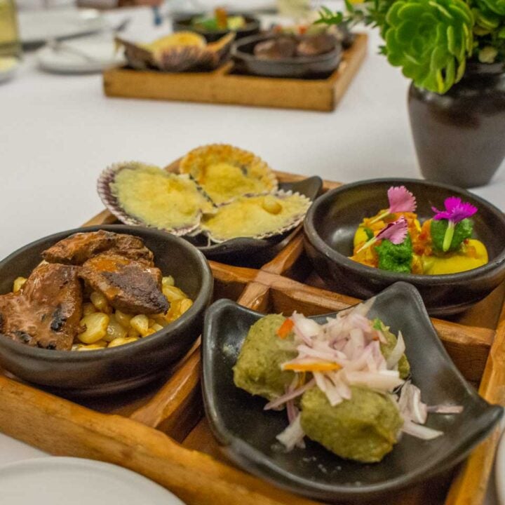 A selection of Peruvian food on a food tour in Lima, Peru