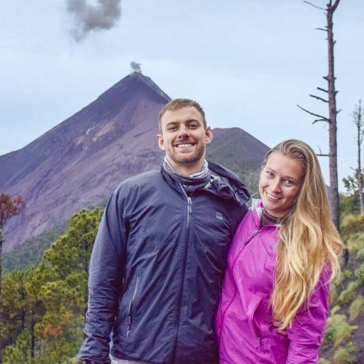 Bailey and Daniel on the Acatenango Volcano hike take a photo together