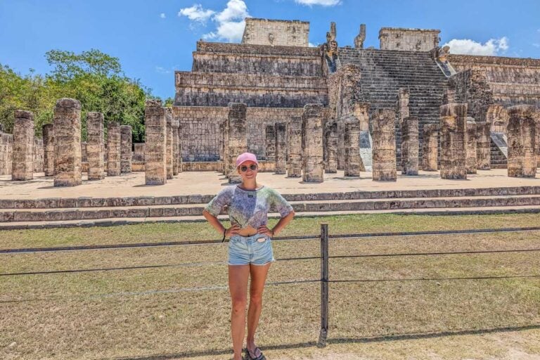 Bailey stands in Front of the The Temple of the Warriors in Chichen Itza, Mexico