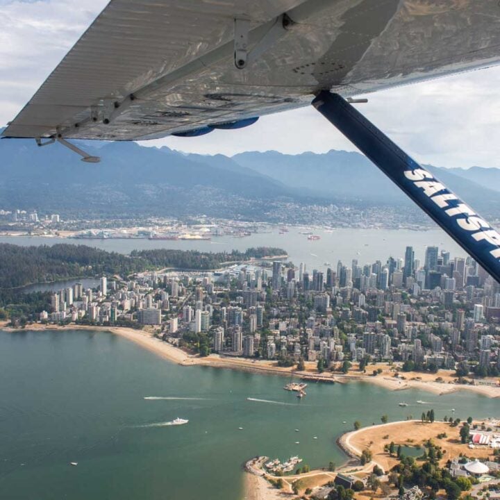 Vancouver city from the window of a sea plane