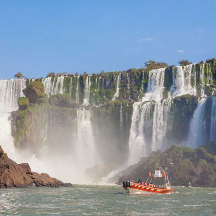 Boat tour heads to the bottom of Iguazu falls