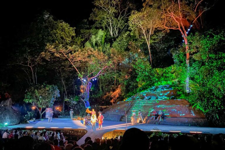 The stage in color at the Rhythms of the Night show in Puerto Vallarta