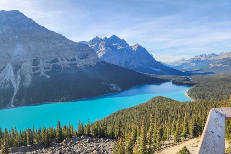 Peyto Lake Viewpoint in Banff National Park, Canada at sunset