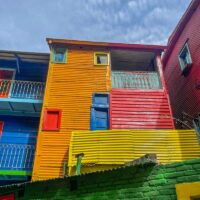 A brightly colored building in the Boca neighborhood in Buenos Aires, Argentina