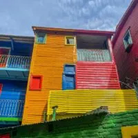 A brightly colored building in the Boca neighborhood in Buenos Aires, Argentina