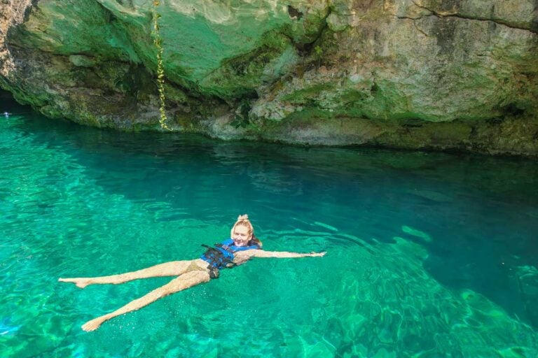 Bailey in a cenote in Tulum on a guided tour