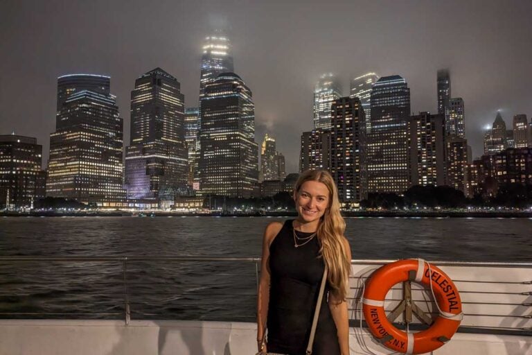 Bailey on the front deck on the Bateaux New York Premier Dinner Cruise