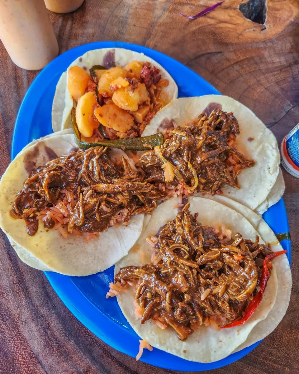 Plate of assorted tacos in Cancun, Mexico