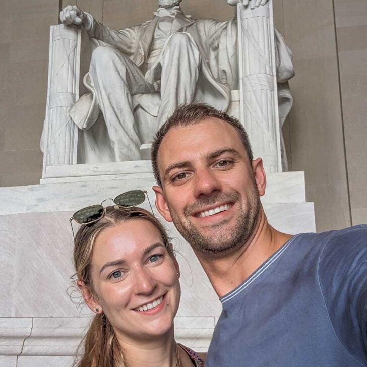 Bailey and Daniel Take a selfie with the Lincoln Memorial in Washington Dc