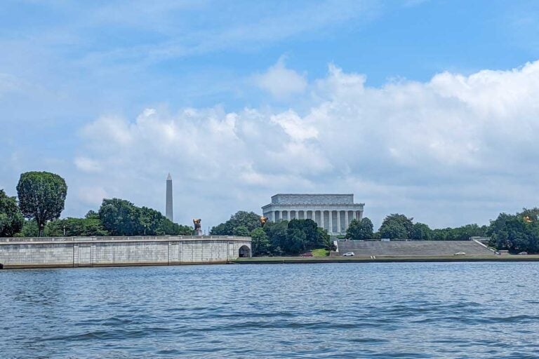 The Lincon Memorail and Washington Monument as seen from the Potomac River in Washington DC