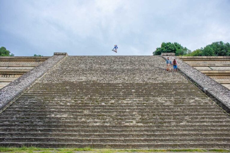 The stairs of the Great Pyramid of Cholula in Cholula, Mexico