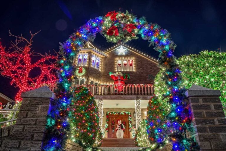 A house covered in Christmas lights in Dyker Heights Brooklyn, NYC