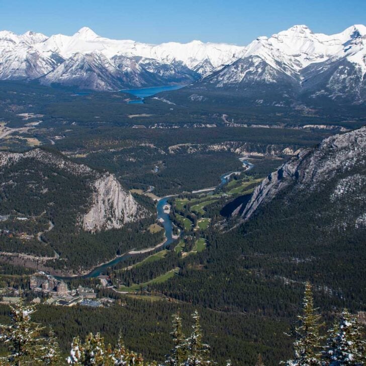 view of Banff town from up above on the Banff Gondola