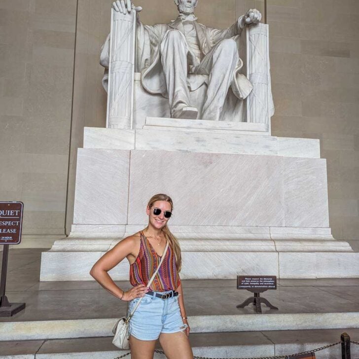 Bailey poses for a photo at the Statue of Abraham Lincoln at the Lincoln Memorial in Washington DC