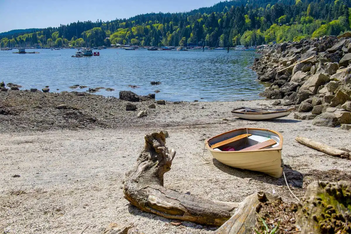 Salt Spring Island beach and boat on a road trip from Vancouver BC Canada