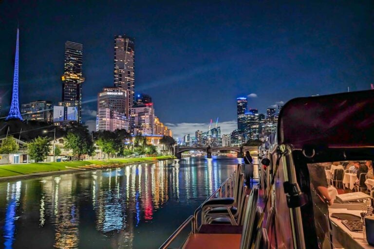 Melbourne at night and the spirit of melbourne cruise in one photo