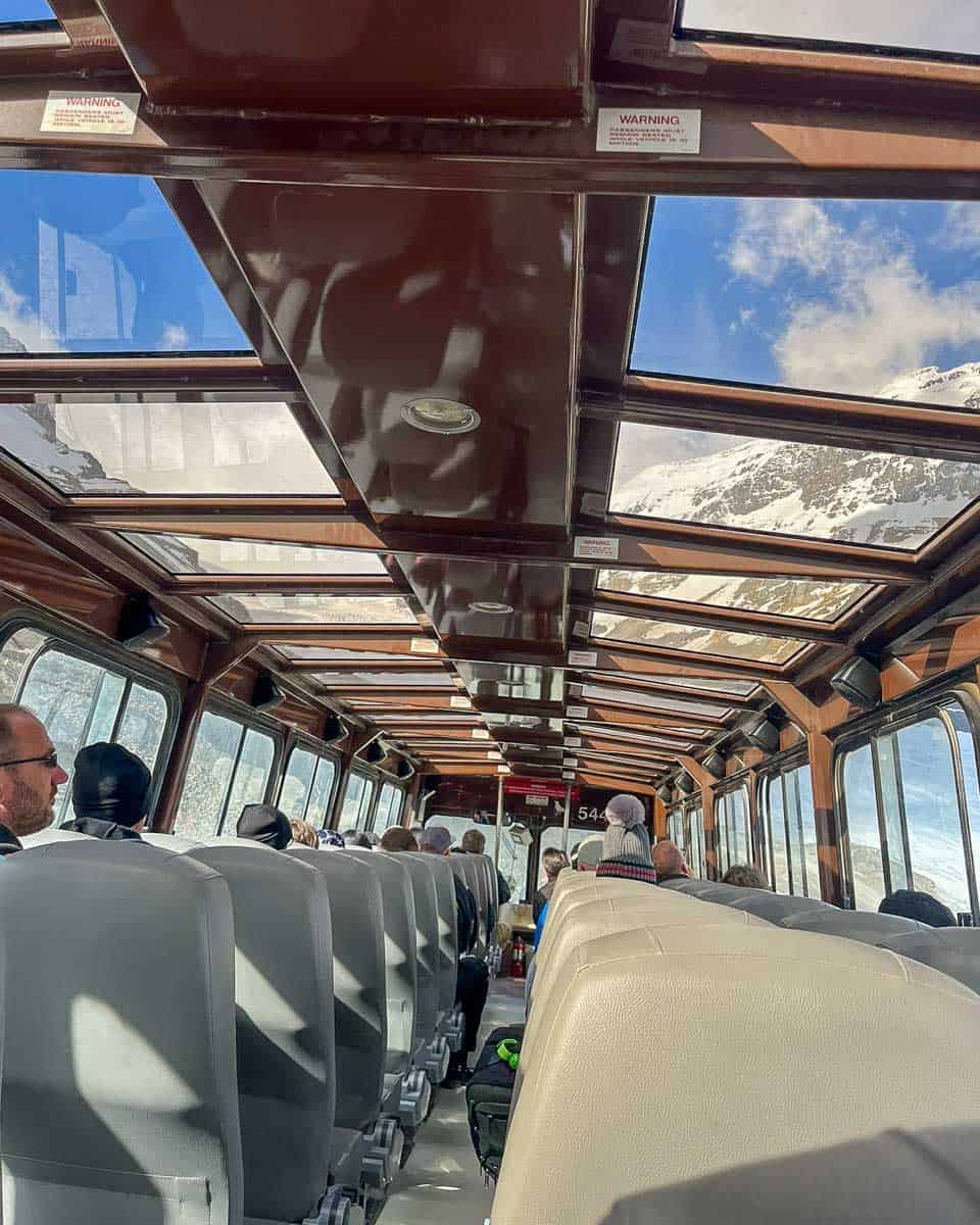 Inside an Ice Explorer vehicle at Athabasca Glacier Tour at the Columbia Icefields Canada (5)