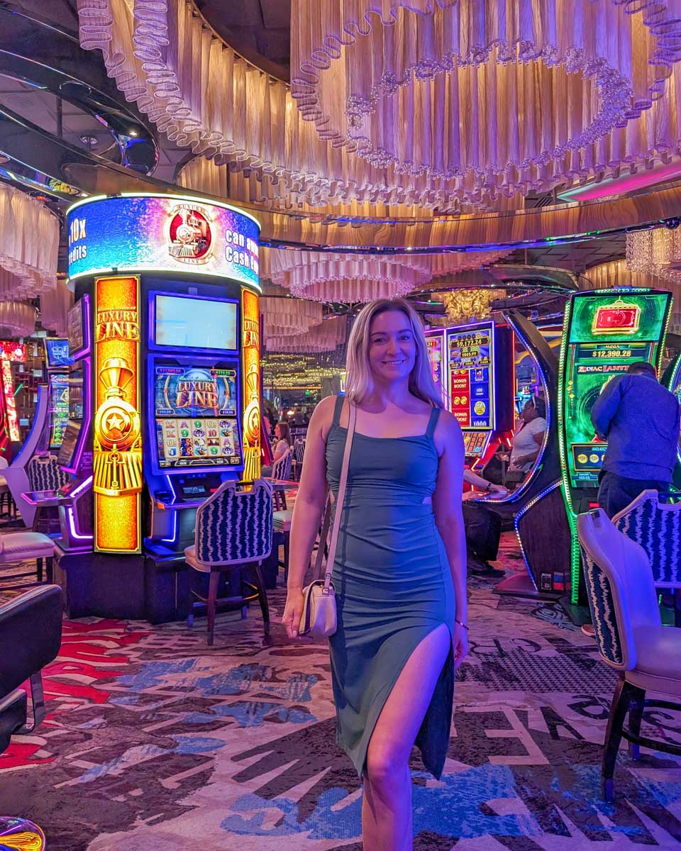 Bailey poses for a picture at the chandelier in Las Vegas USA