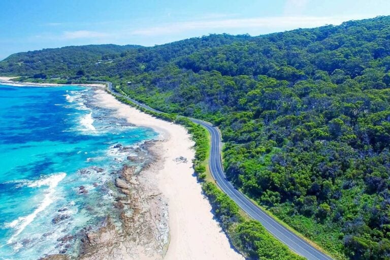 Shot of the Great Ocean Road from the air in Australia