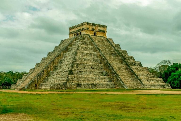 Chichen Itza seen on a cloudy day on a tour from Cancun Mexico