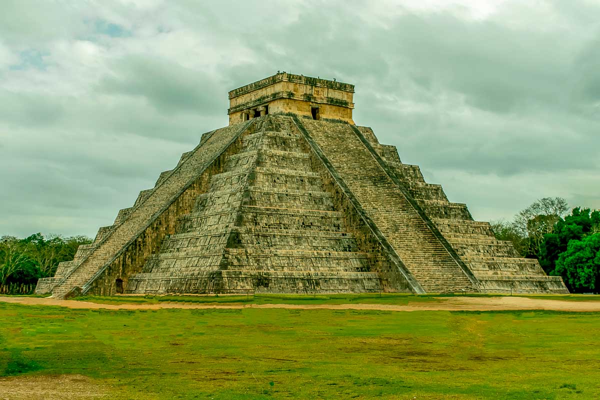 Chichen Itza seen on a cloudy day on a tour from Cancun Mexico