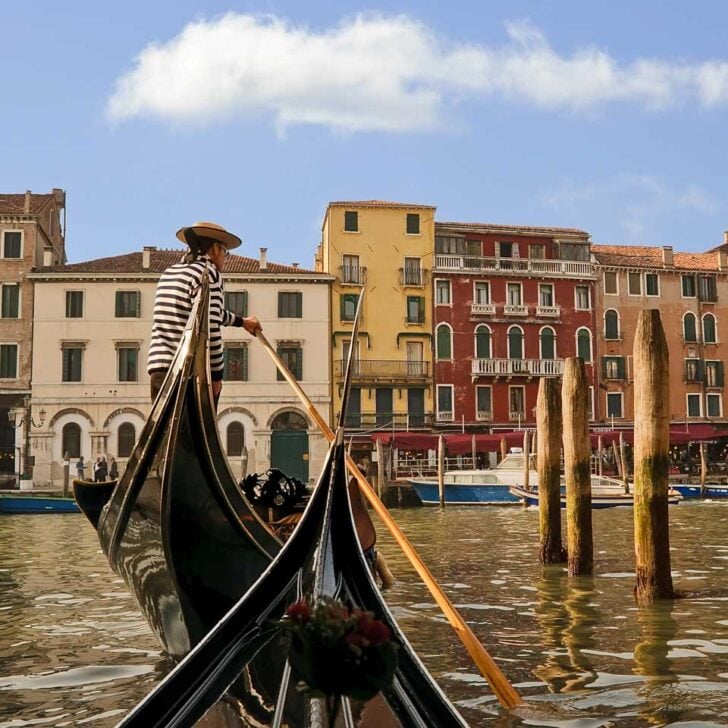 In a boat on a canal in Venice Italy