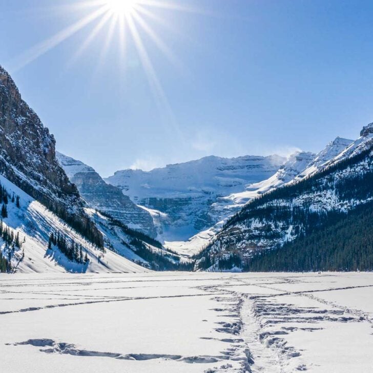 Lake Louise during the winter on a tour from Banff AB Canada