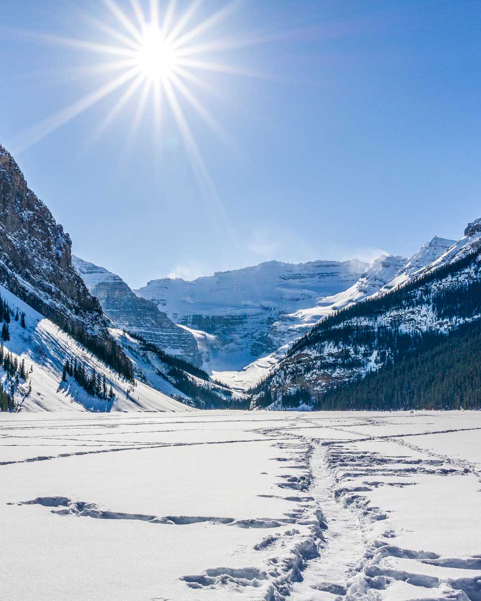 Lake Louise during the winter on a tour from Banff AB Canada