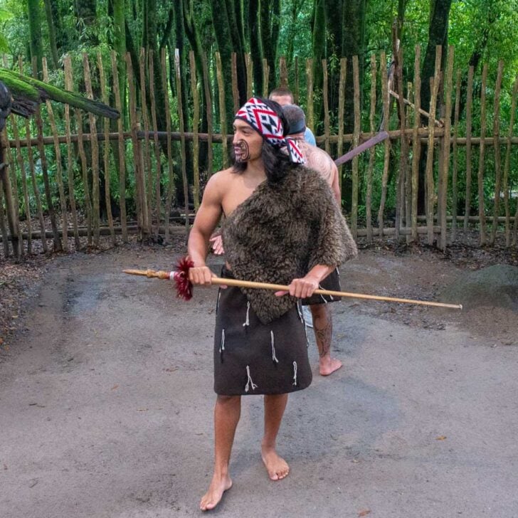 A-Maori-man-at-the-Te-Pa-Tu-Village-in-Rotorua-New-Zealand