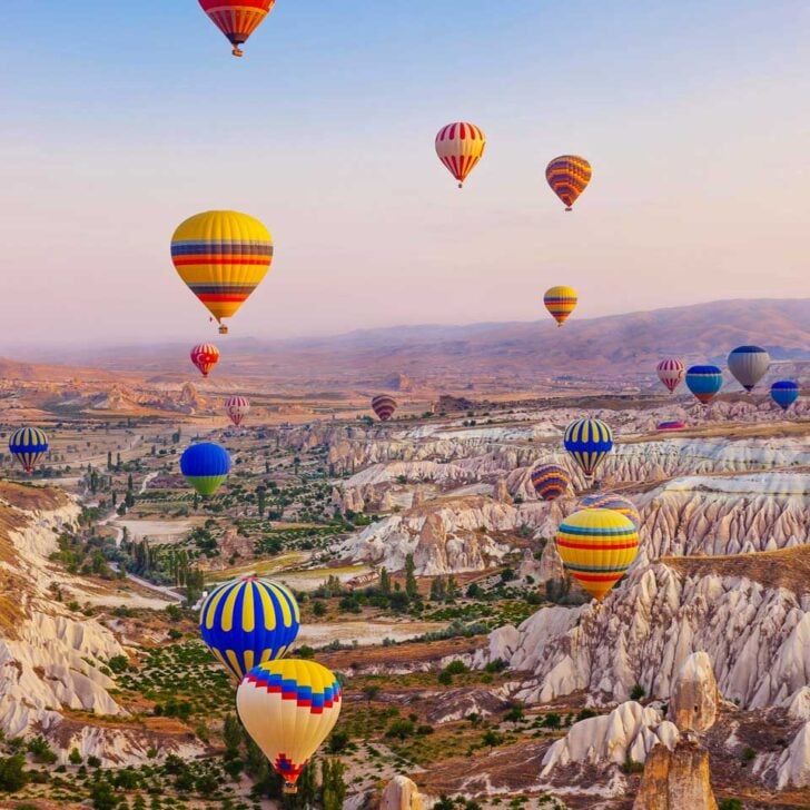 Hot air balloons flying over Cappadocia Turkey near Istanbul