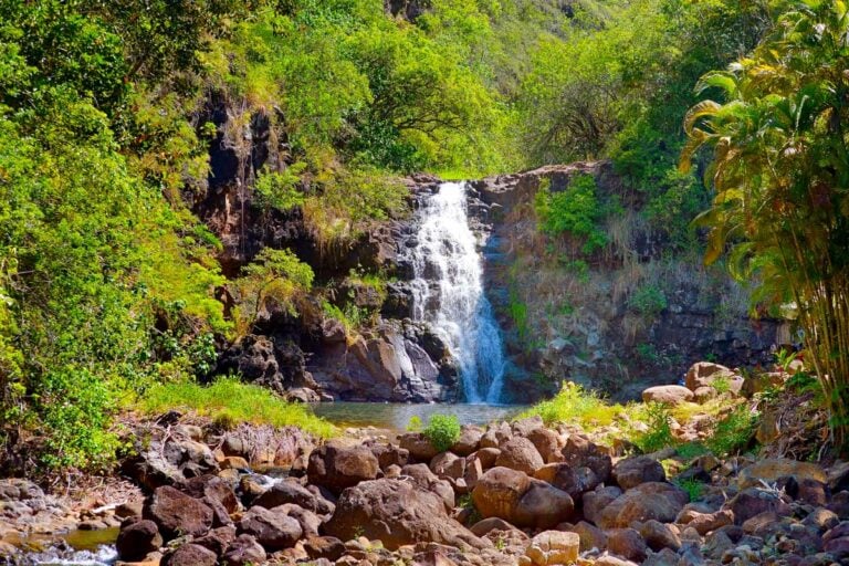 Waimea Falls seen while hiking on Oahu Hawaii