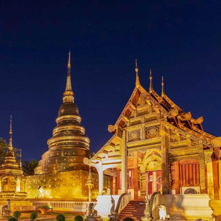 wat phra singh at night in Chiang Mai Thailand