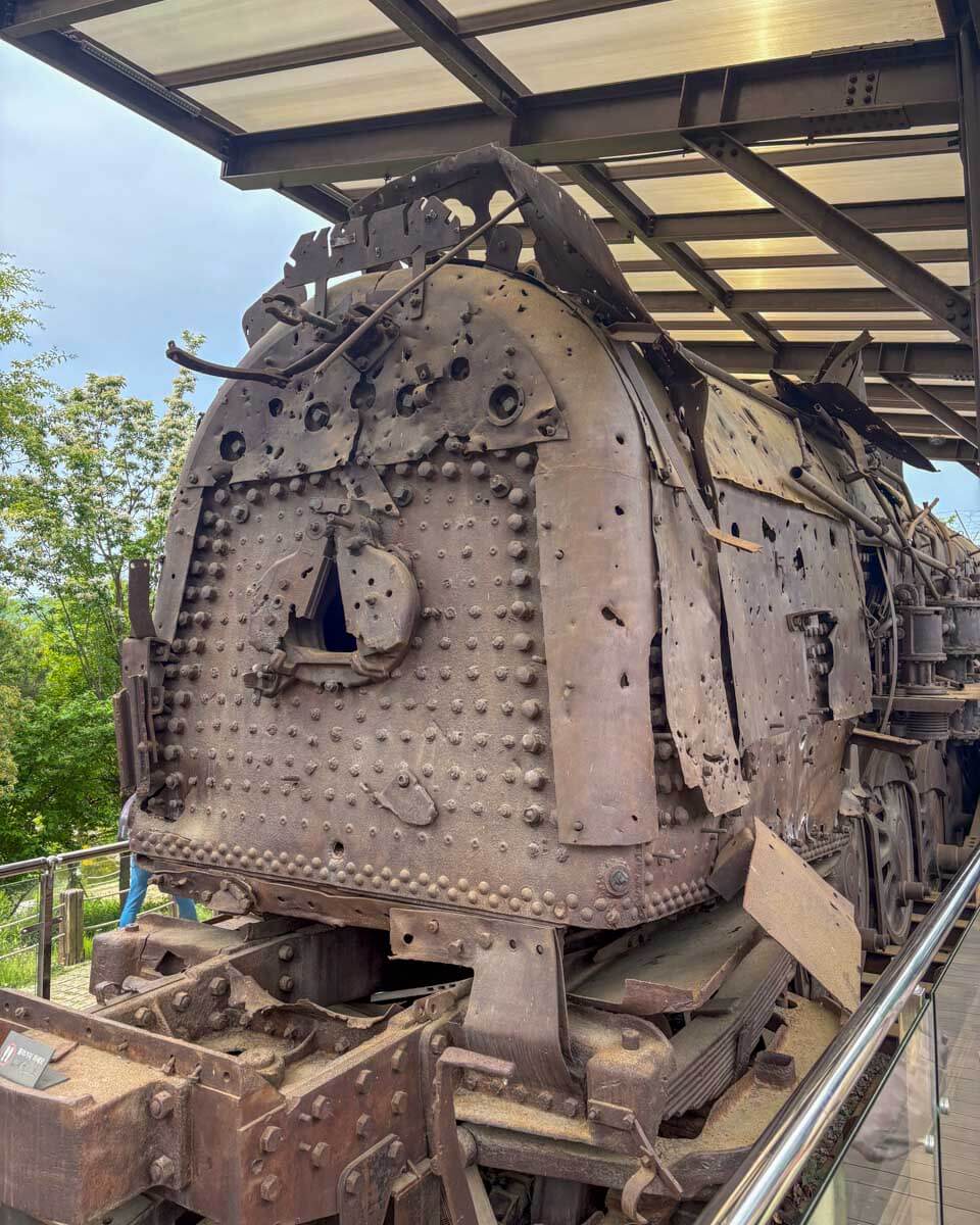 An old train that used to run between North and South Korea at the Peace Park on a tour from Seoul, South Korea