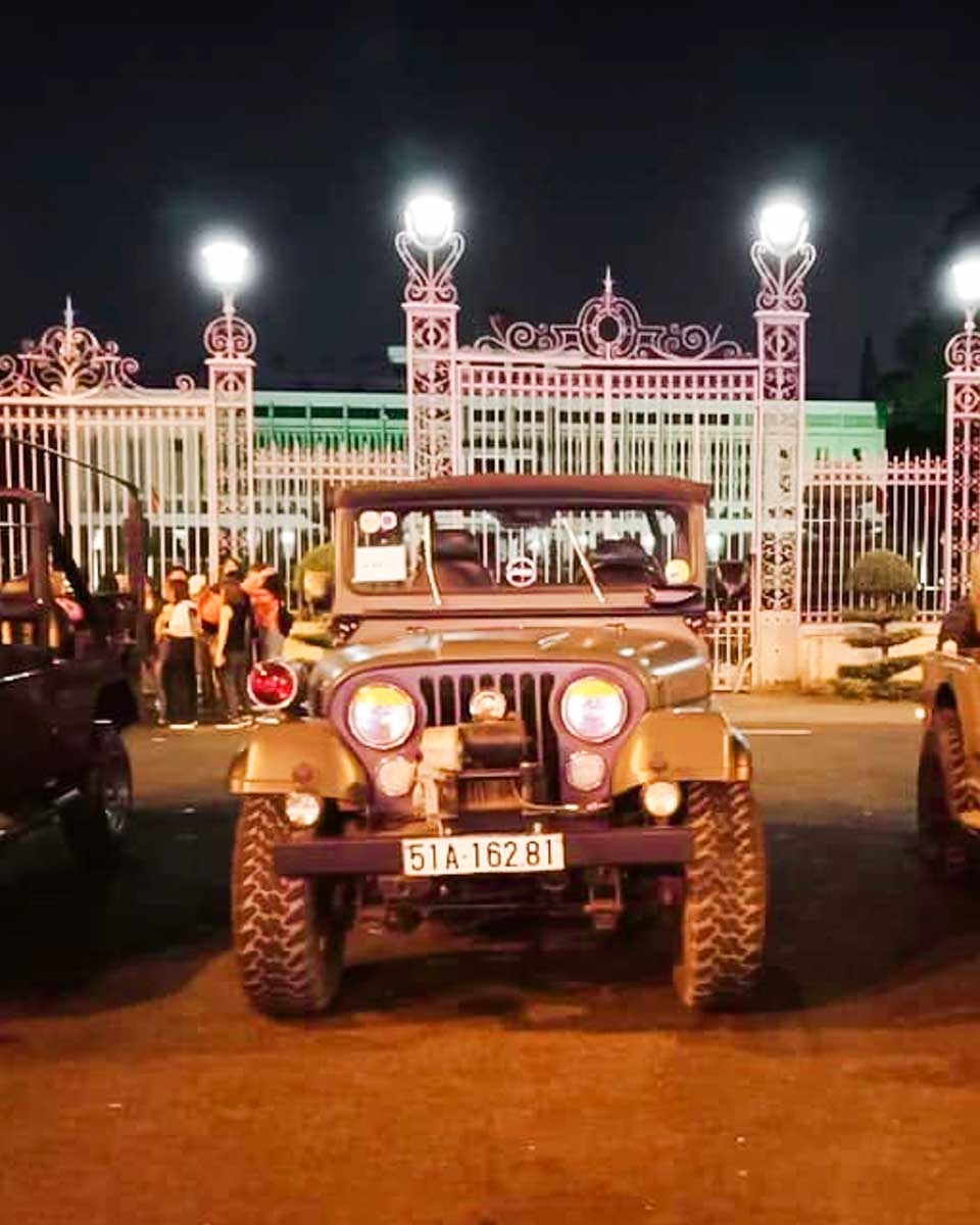 An open air jeep on a tour of Ho Chi Minh with Jeep Tour Saigon