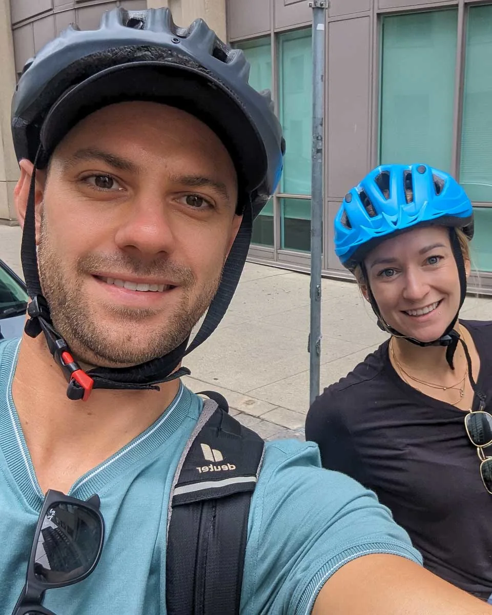 Daniel-and-Bailey-ride-bikes-on-a-tour-in-Seoul South Korea