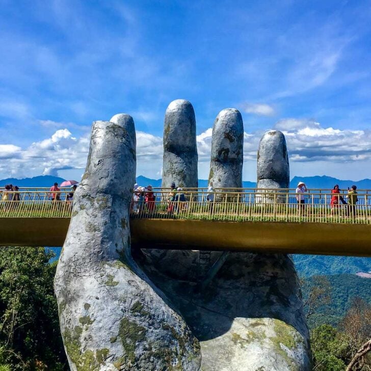 The Golden Bridge with people on it seen on a tour from Hoi An Vietnam