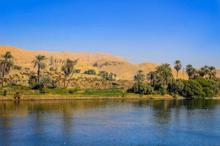 The Nile River seen on a boat cruise from Aswan to Luxor Egypt