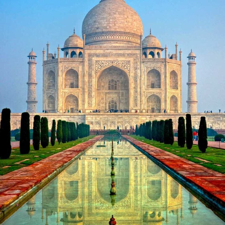 The Taj Mahal at sunrise on a tour from New Delhi India
