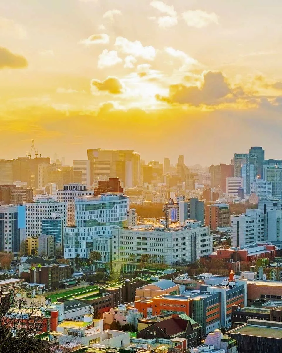 View from Naksan park at sunset Seoul South Korea