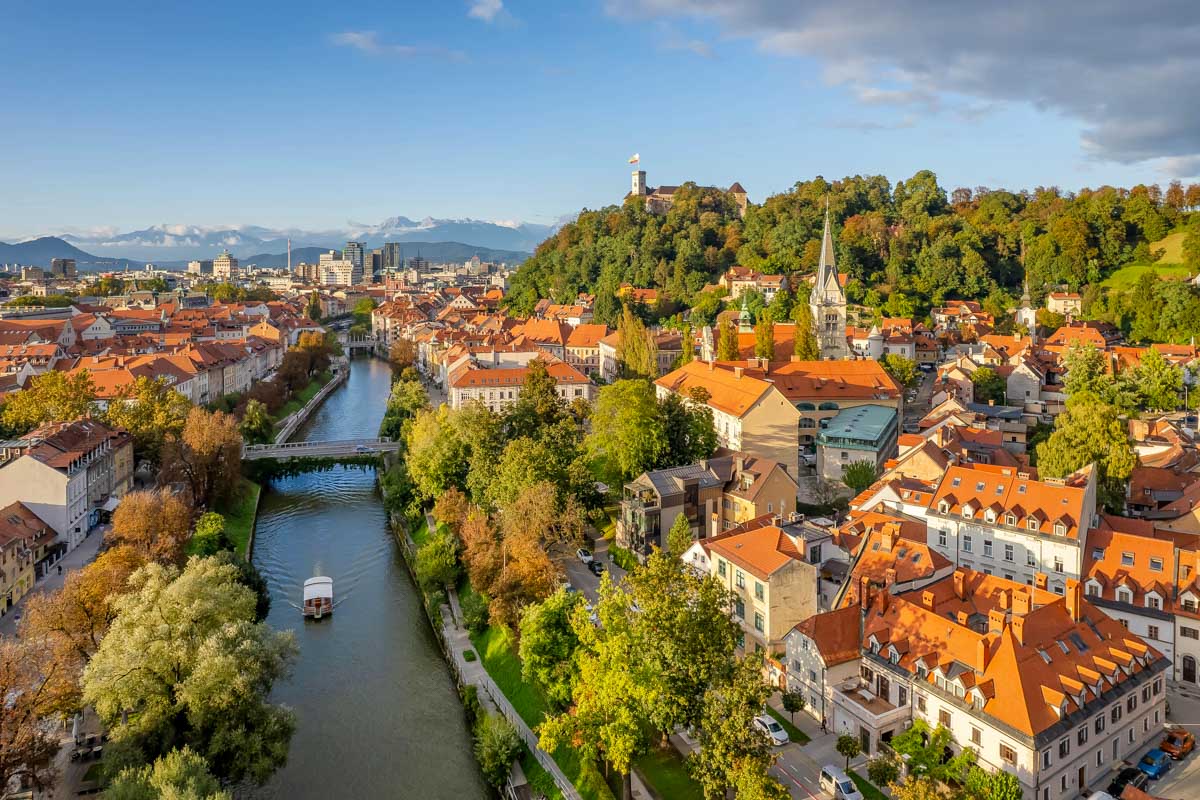 Aerial view of the Ljubljana old town Slovenia