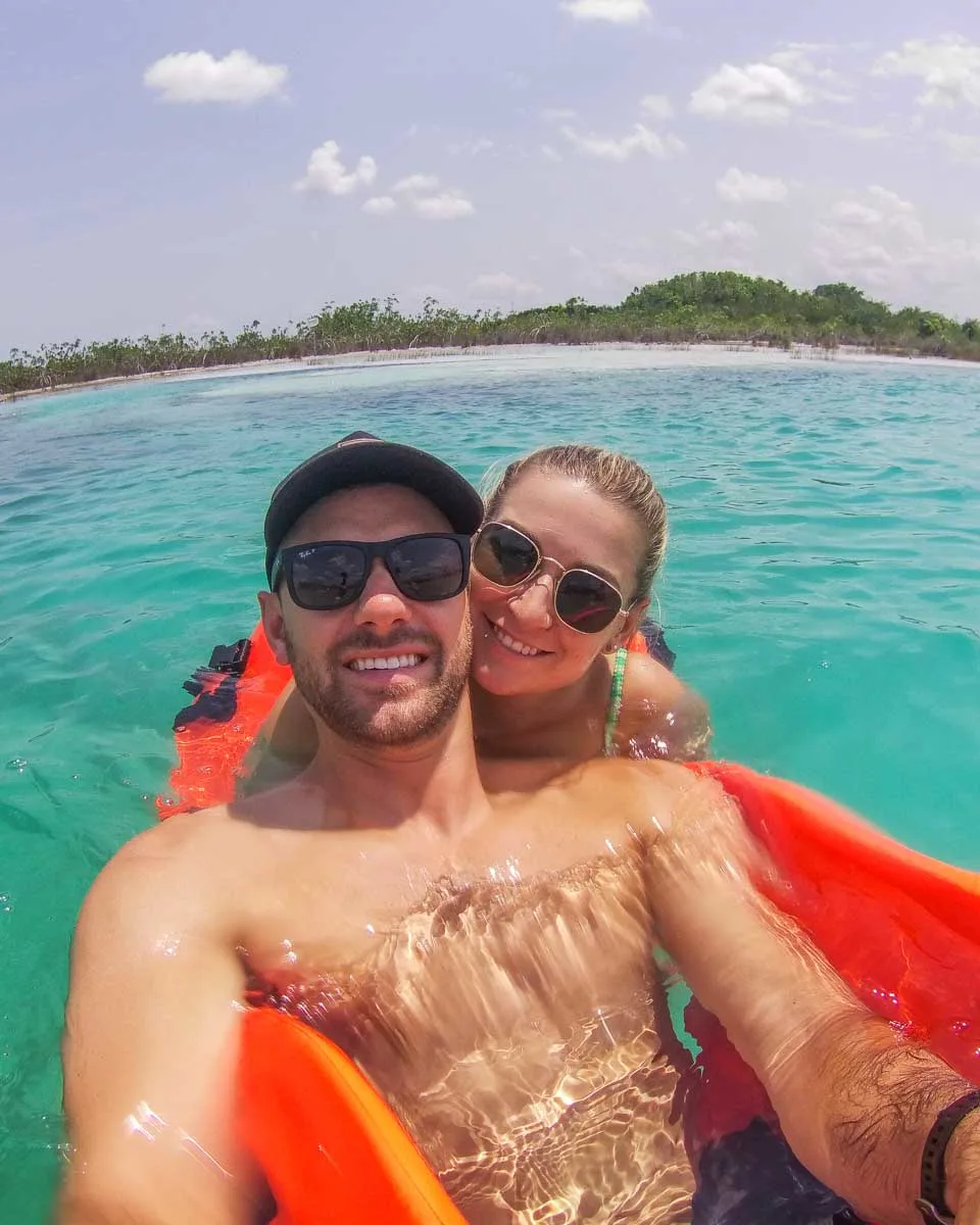 Daniel-and-Bailey-take-a-selfie-in-Bacalar-Lagoon-on-a-boat-tour from Costa Maya Mexico