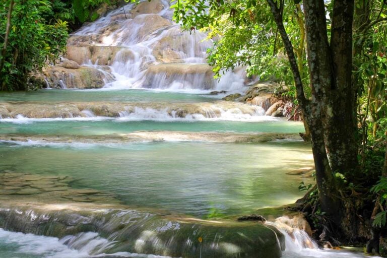 Dunns River Falls seen from Ocho Rios Jamaica