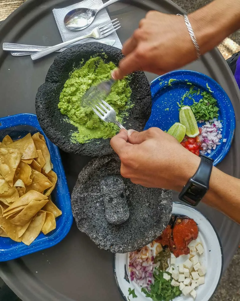 Making-fresh-guacamole-on-a-food-tour-in-Costa Maya Mexico